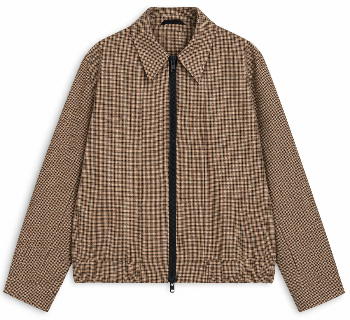 Bomber Jacket with Cotton Wool Blend and Houndstooth Weave, Double-Zip Closure