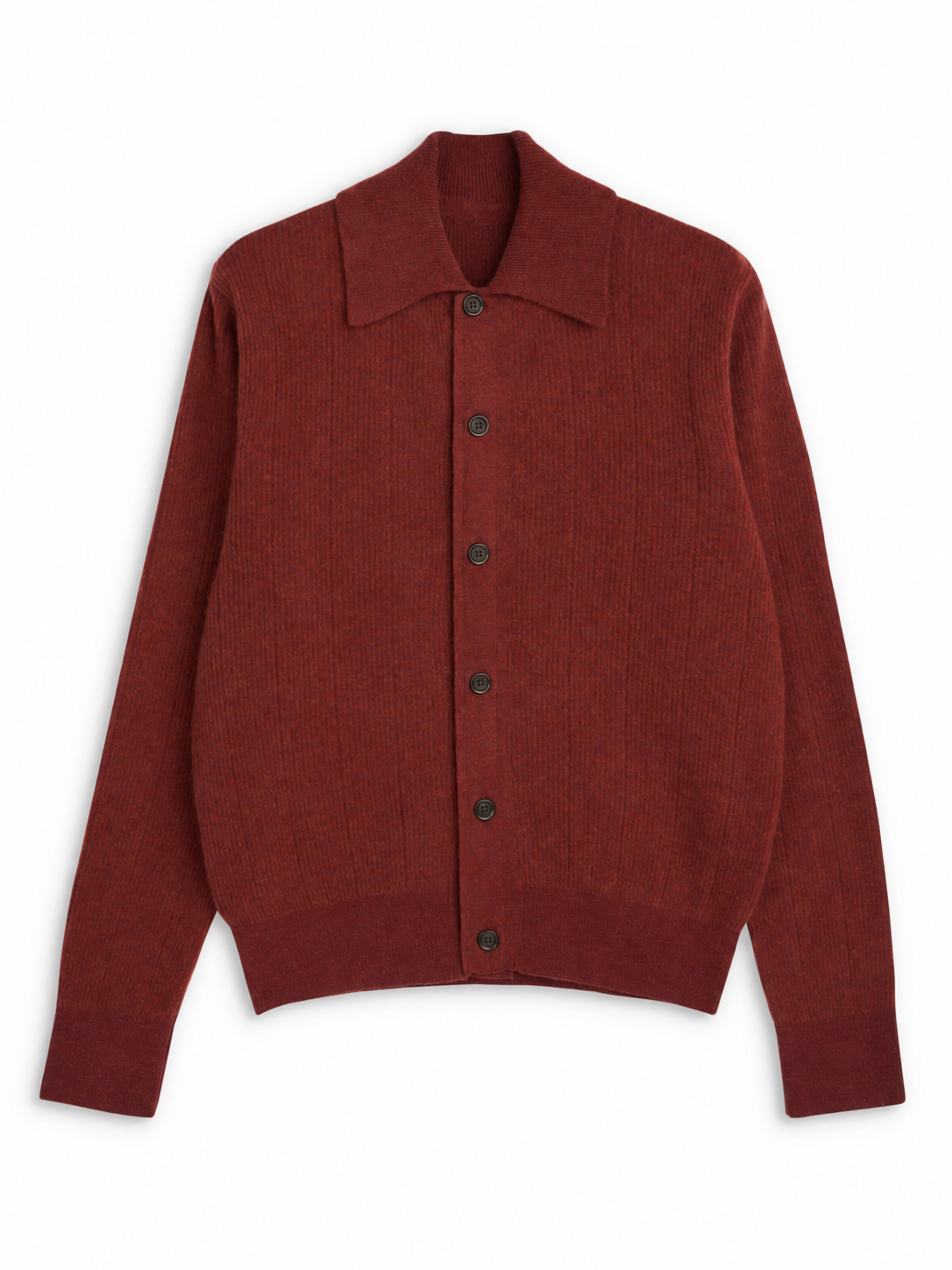 Extrafine Wool Cardigan with Spread Collar and Button Front, Red