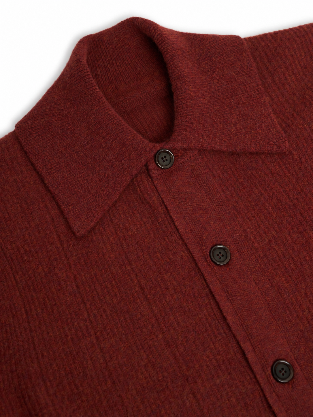 Extrafine Wool Cardigan with Spread Collar and Button Front, Red
