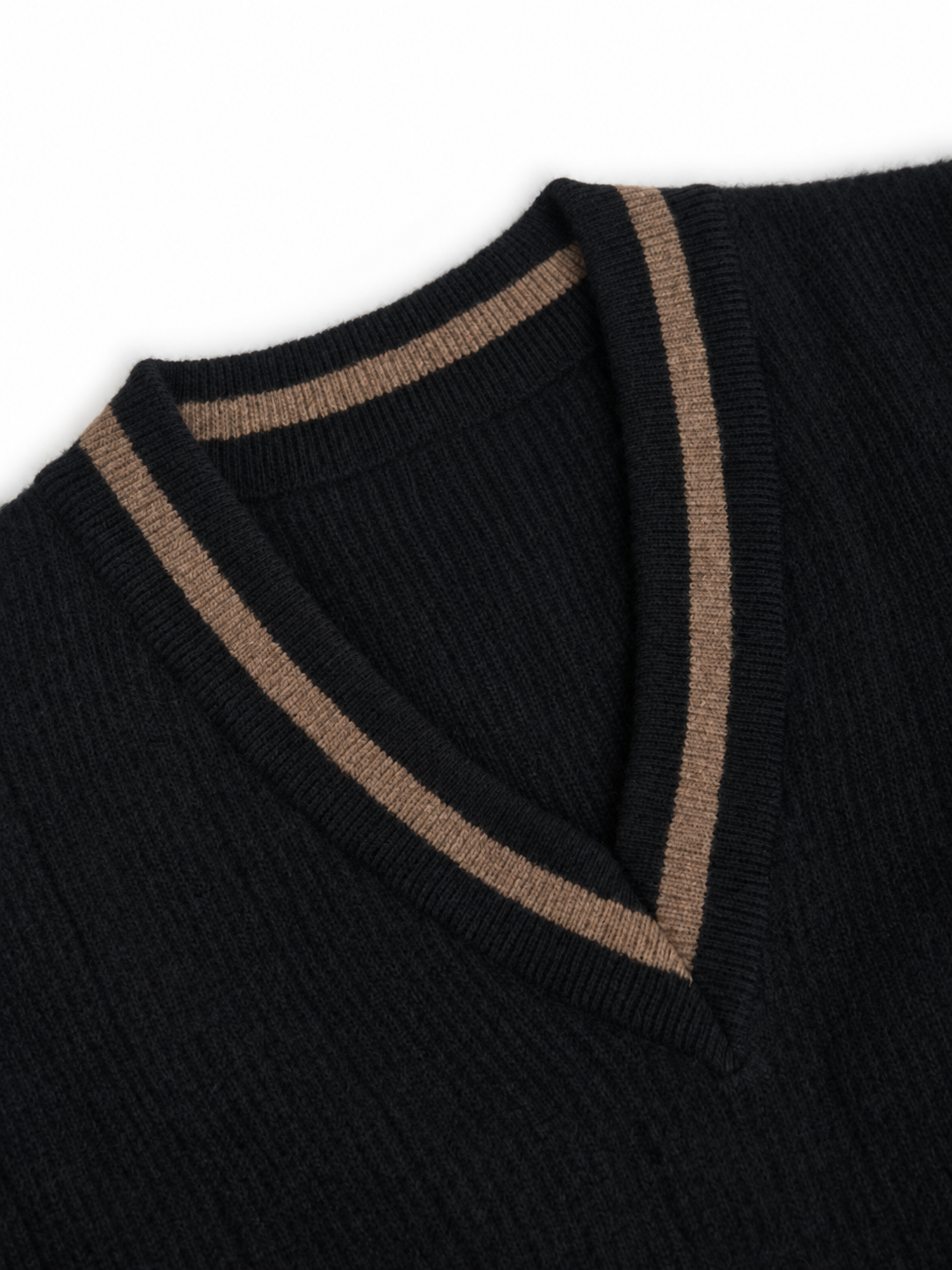 V-Neck Wool Jumper with Contrast Trim in Black