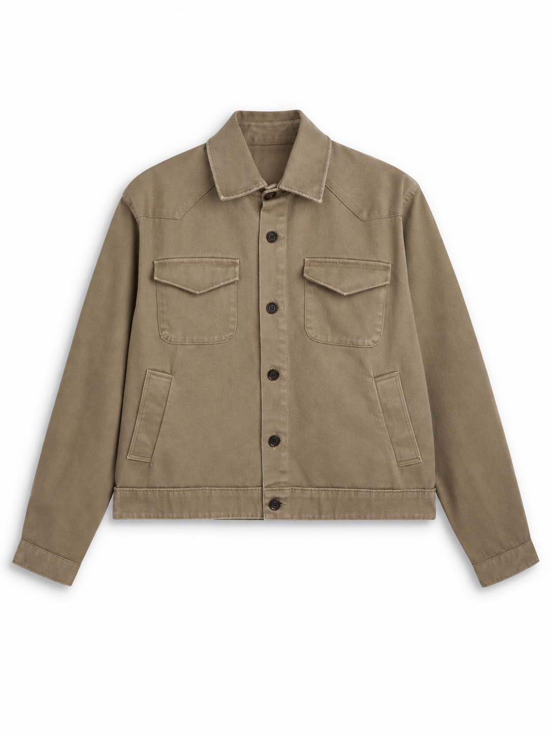 Short Cotton Twill Jacket with Spear Collar and Four Pockets