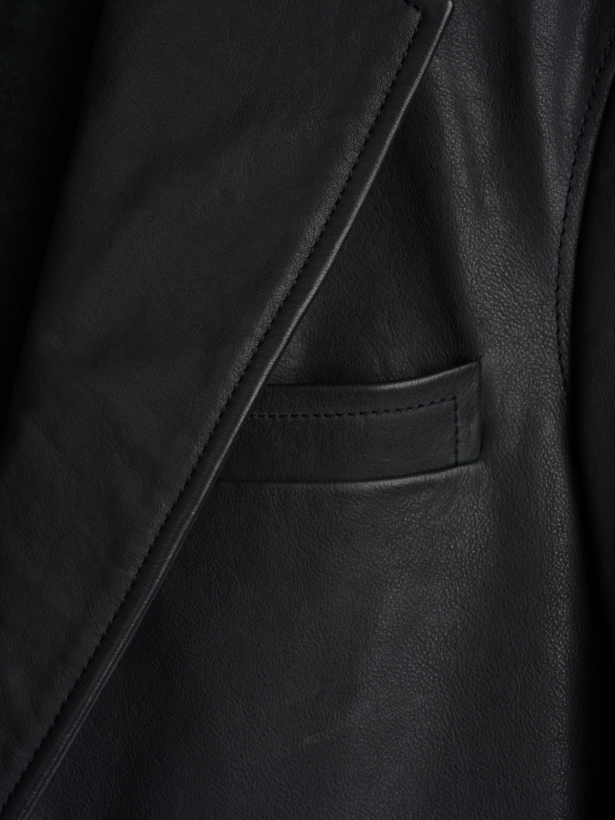 Black Leather Jacket with Two-Button Closure and Notch Lapels