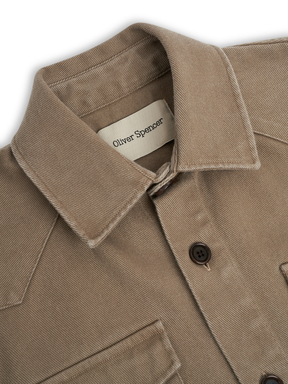 Short Cotton Twill Jacket with Spear Collar and Four Pockets