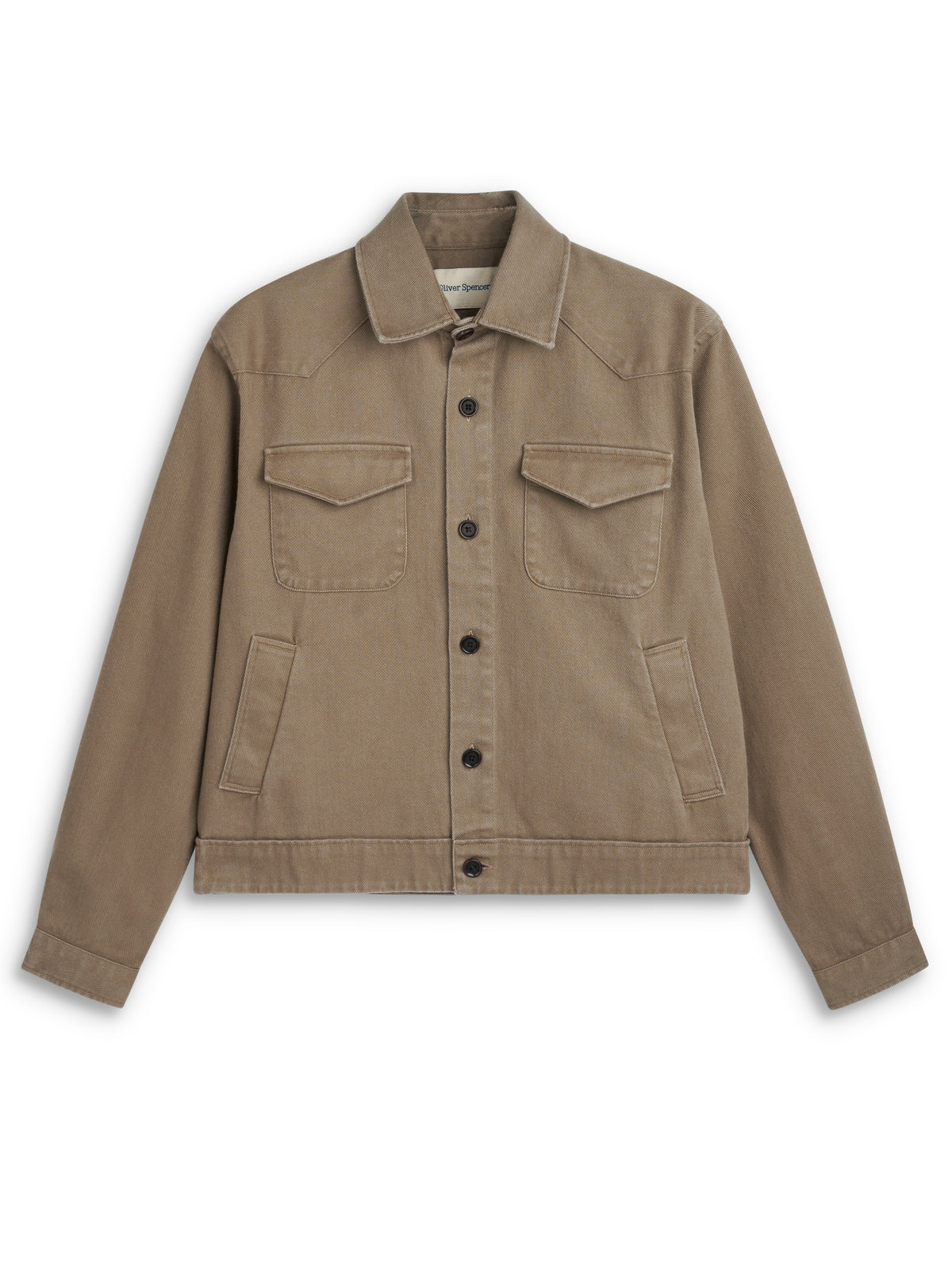 Short Cotton Twill Jacket with Spear Collar and Four Pockets