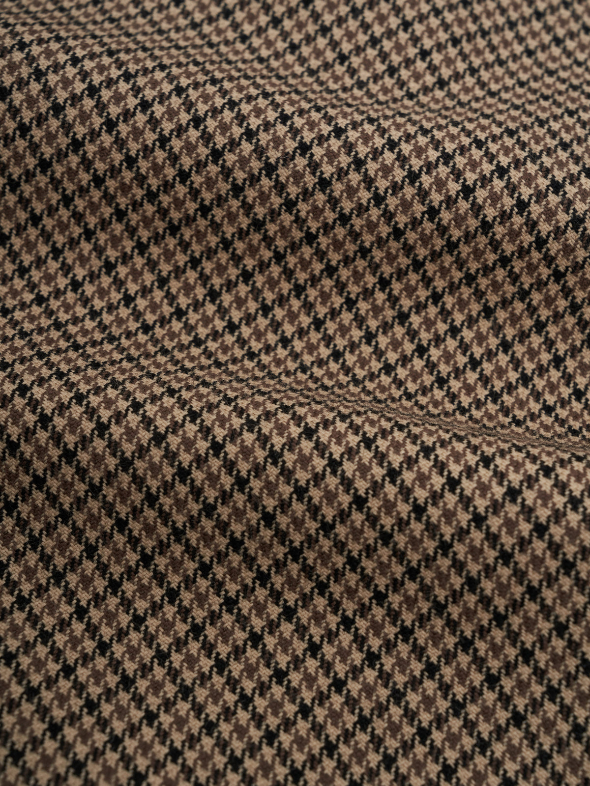 Beige Houndstooth Overcoat with Cotton Wool Blend and Spread Collar