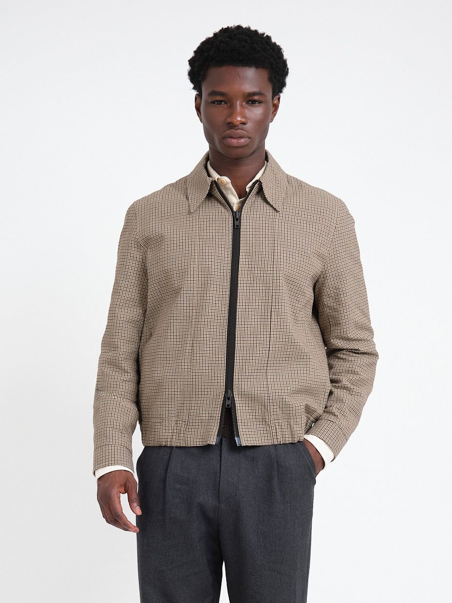 Bomber Jacket with Cotton Wool Blend and Houndstooth Weave, Double-Zip Closure
