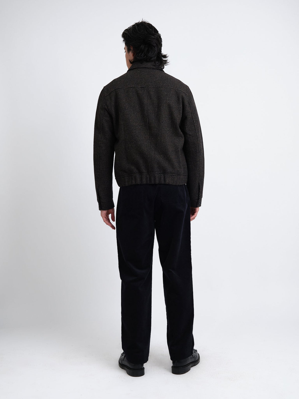 Bomber Jacket with Wool Cotton Blend and Houndstooth Pattern, Double-Zip