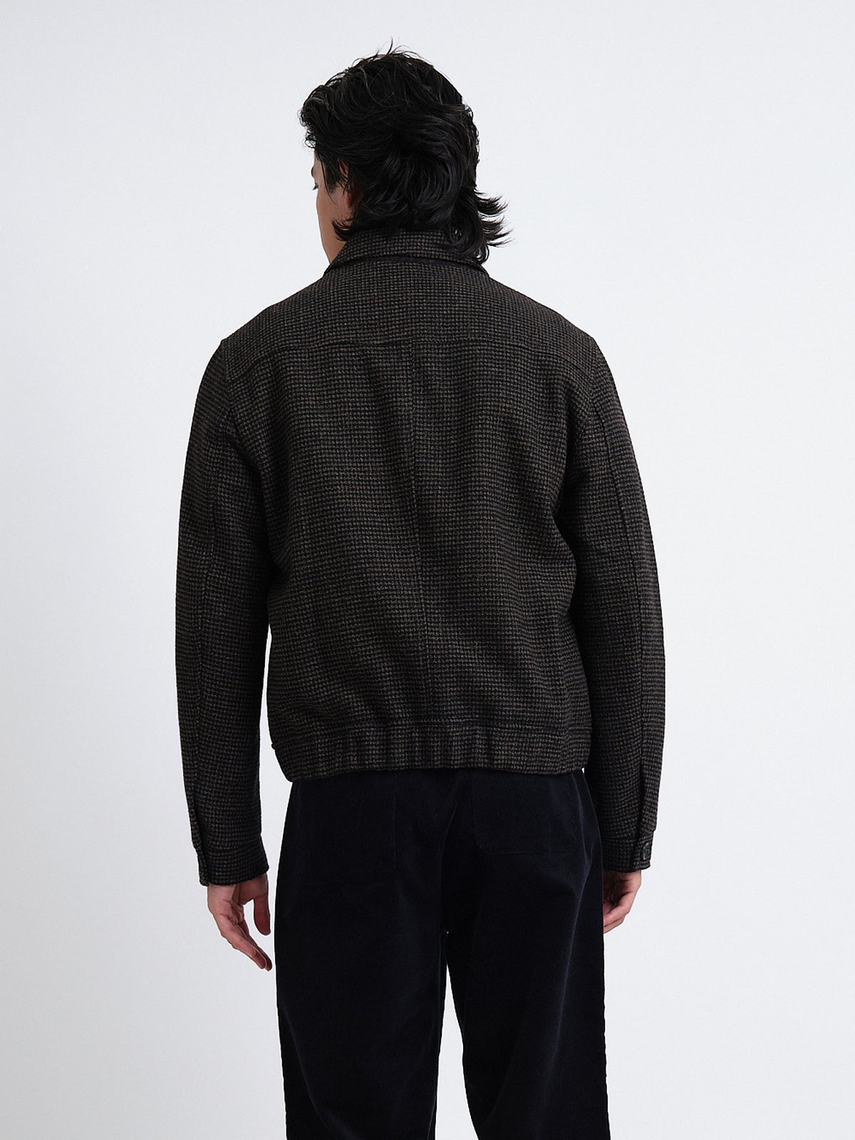 Bomber Jacket with Wool Cotton Blend and Houndstooth Pattern, Double-Zip