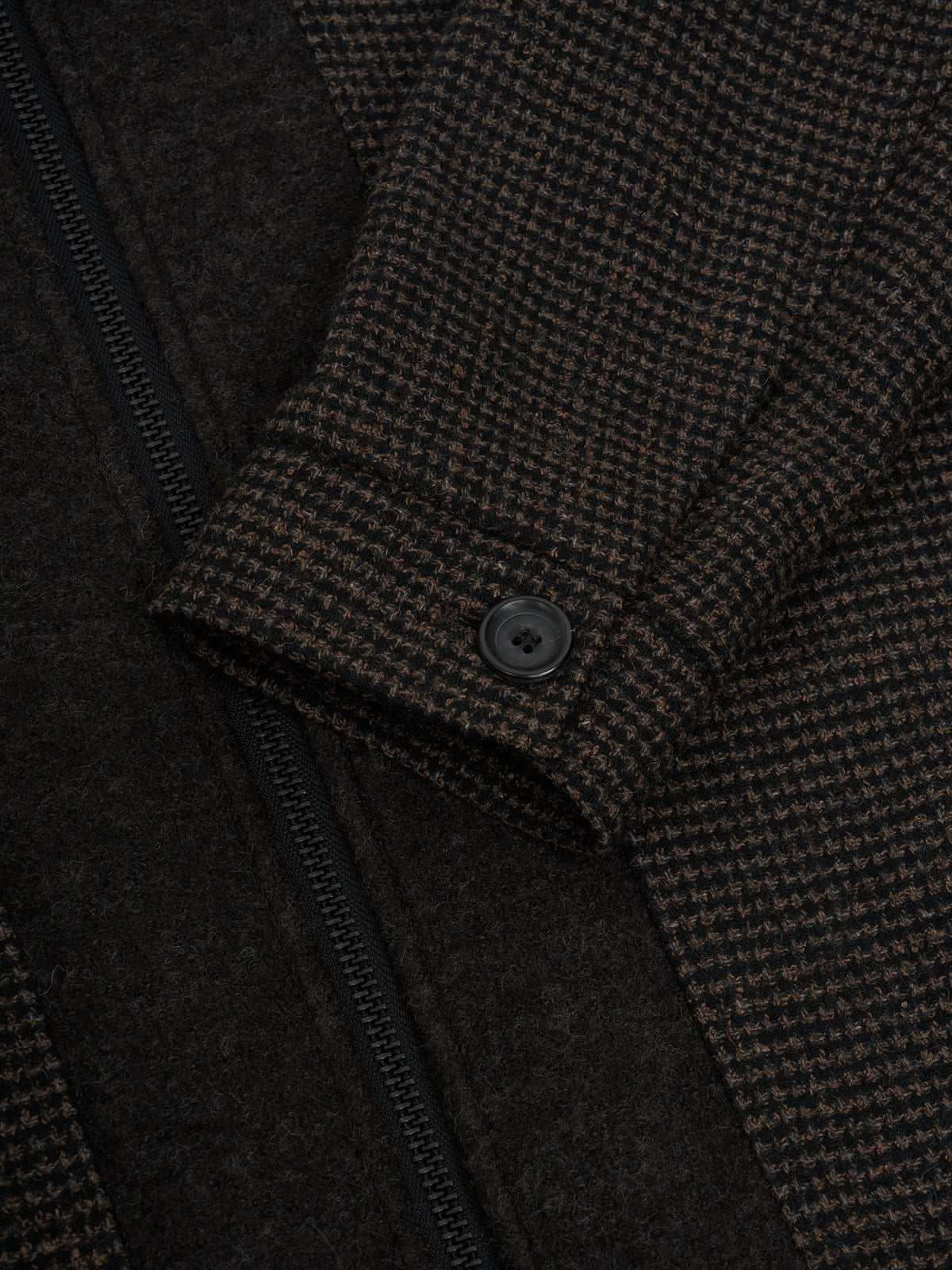 Bomber Jacket with Wool Cotton Blend and Houndstooth Pattern, Double-Zip
