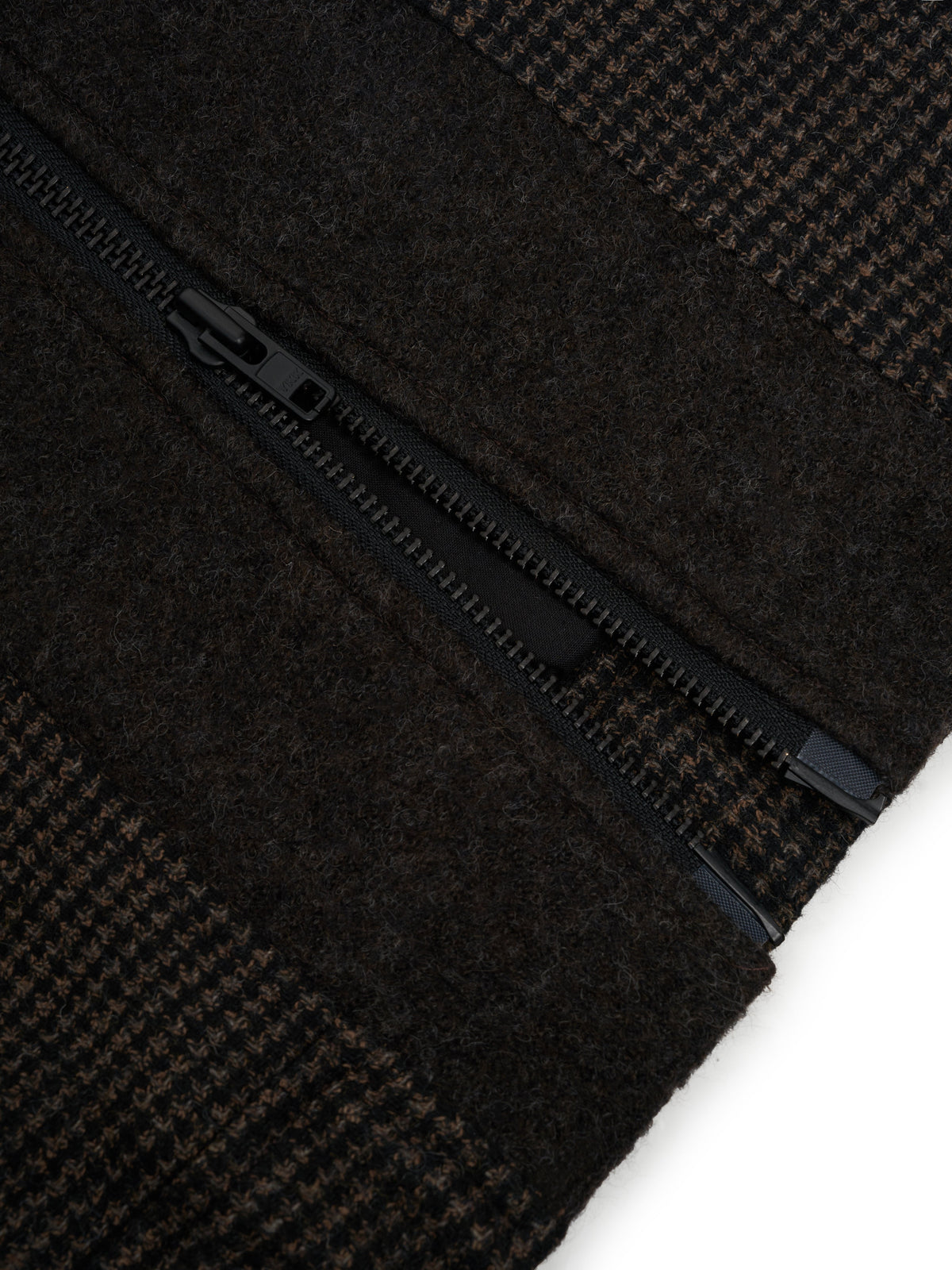 Bomber Jacket with Wool Cotton Blend and Houndstooth Pattern, Double-Zip