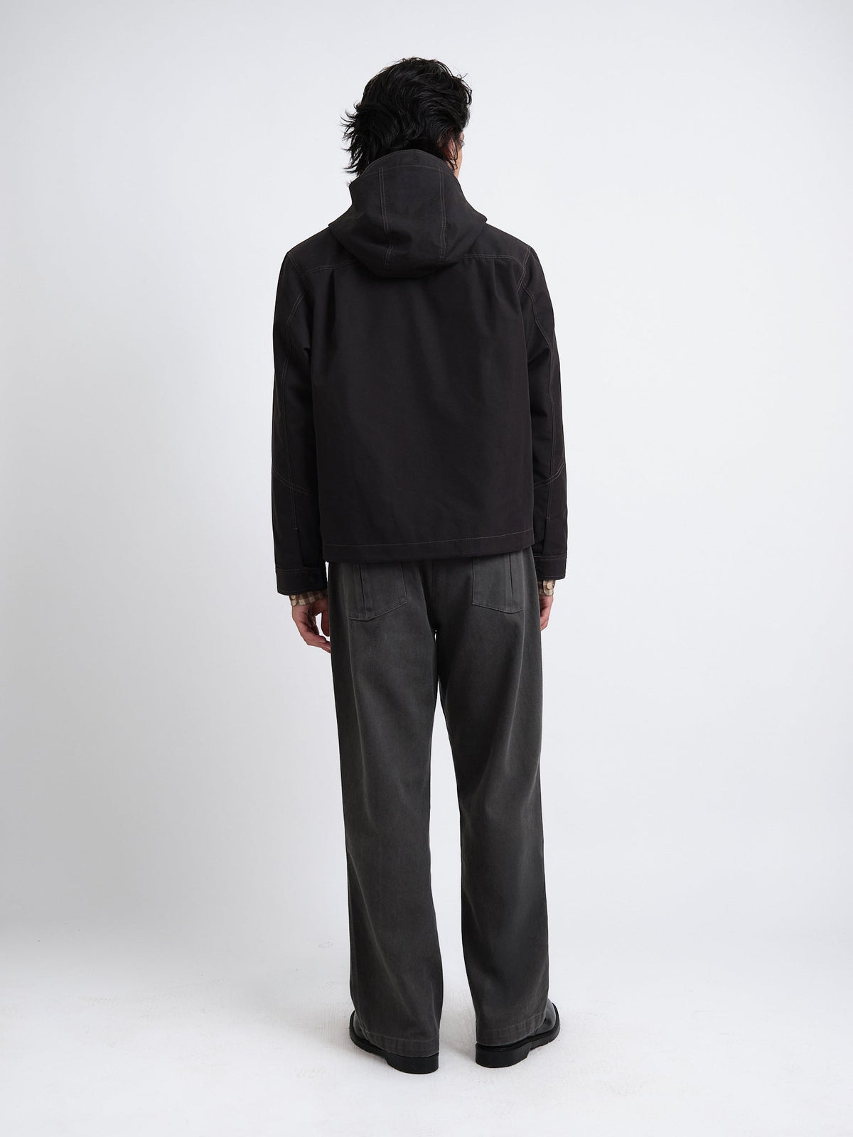 Hooded Jacket with Storm Collar and Four Pockets, Graphite Grey