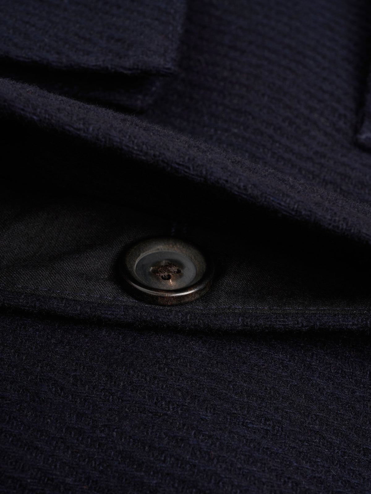 Navy Wool Twill Field Jacket with Four Pockets and Rear Adjusters