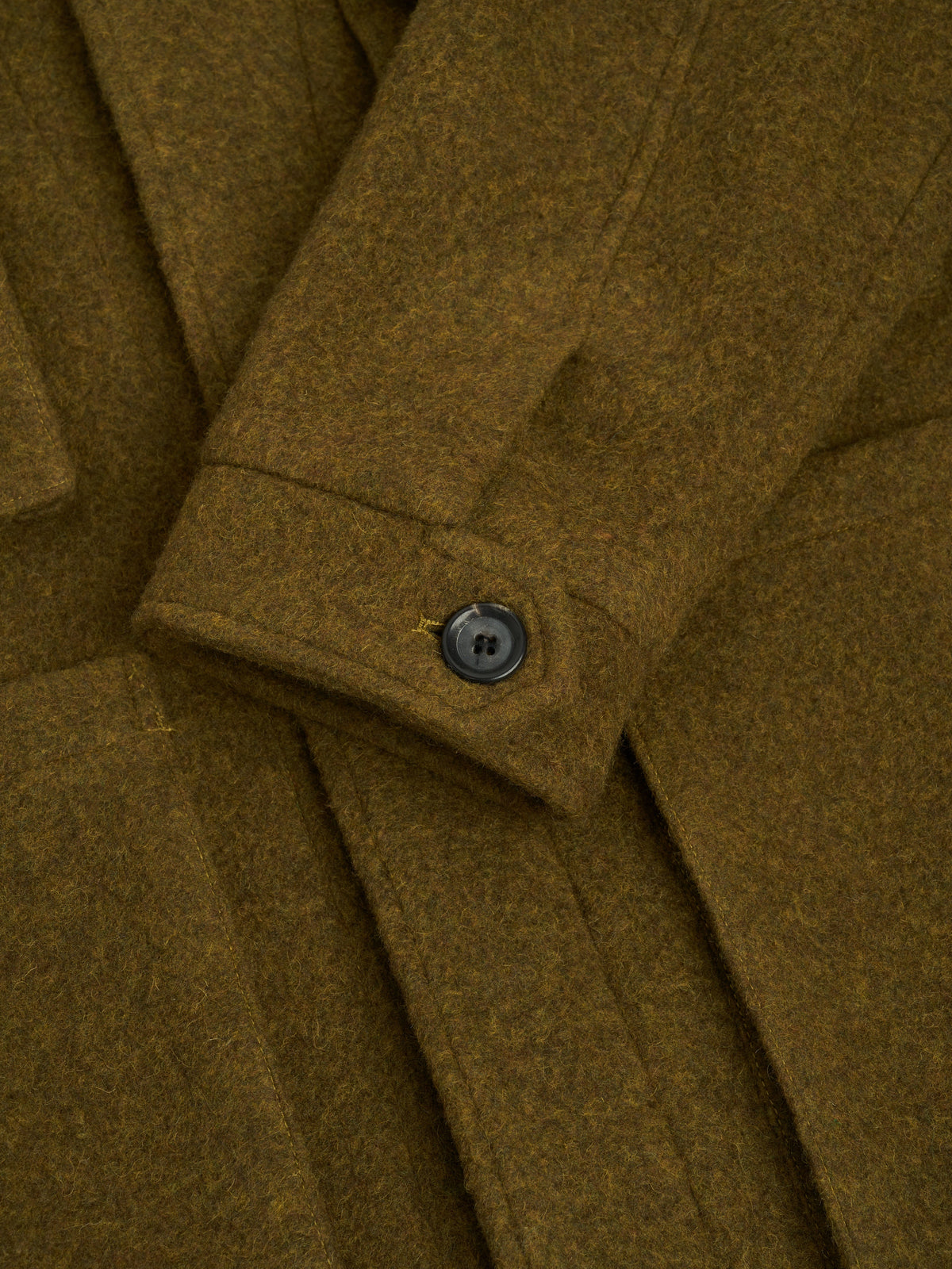 Wool Field Jacket with Covered Placket and Rear Adjusters, Moss Green