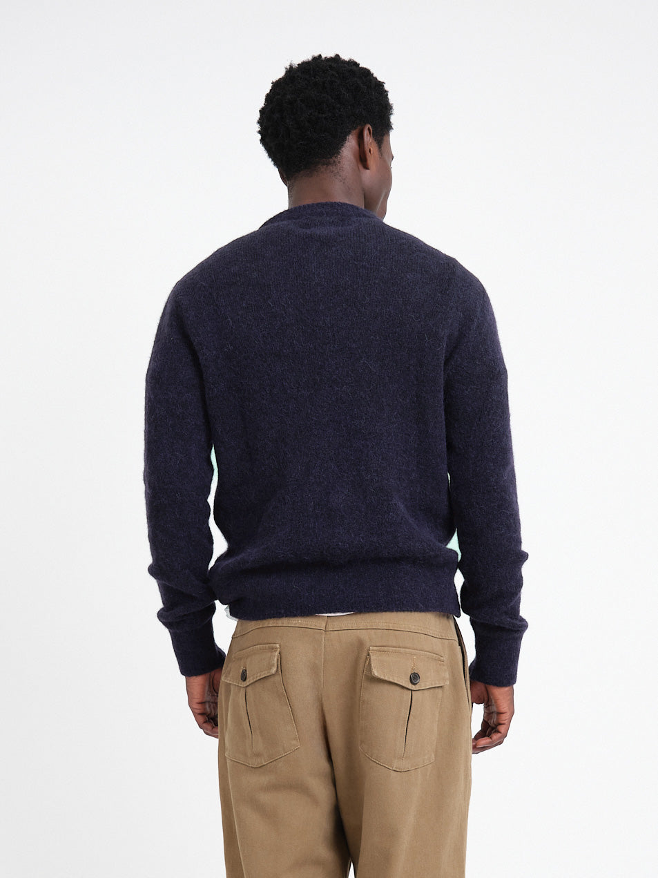 Alpaca Wool Blend Jumper with Double-Knit Ribbed Neckline and Elasticated Cuffs, Purple