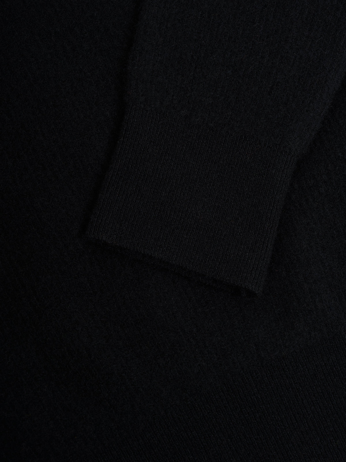 Extrafine Wool Pullover Sweater with Ribbed Collar and Elastic Waist, Black