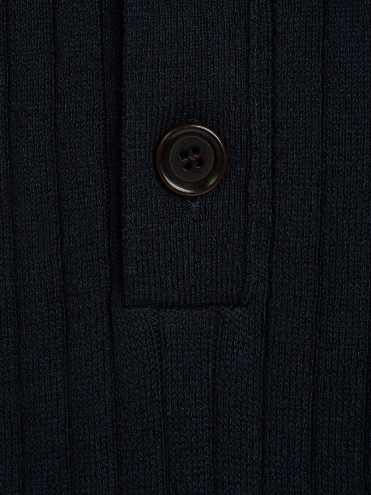 Long-Sleeve Knitted Polo Shirt with Ribbed Texture and Three-Button Placket, Navy