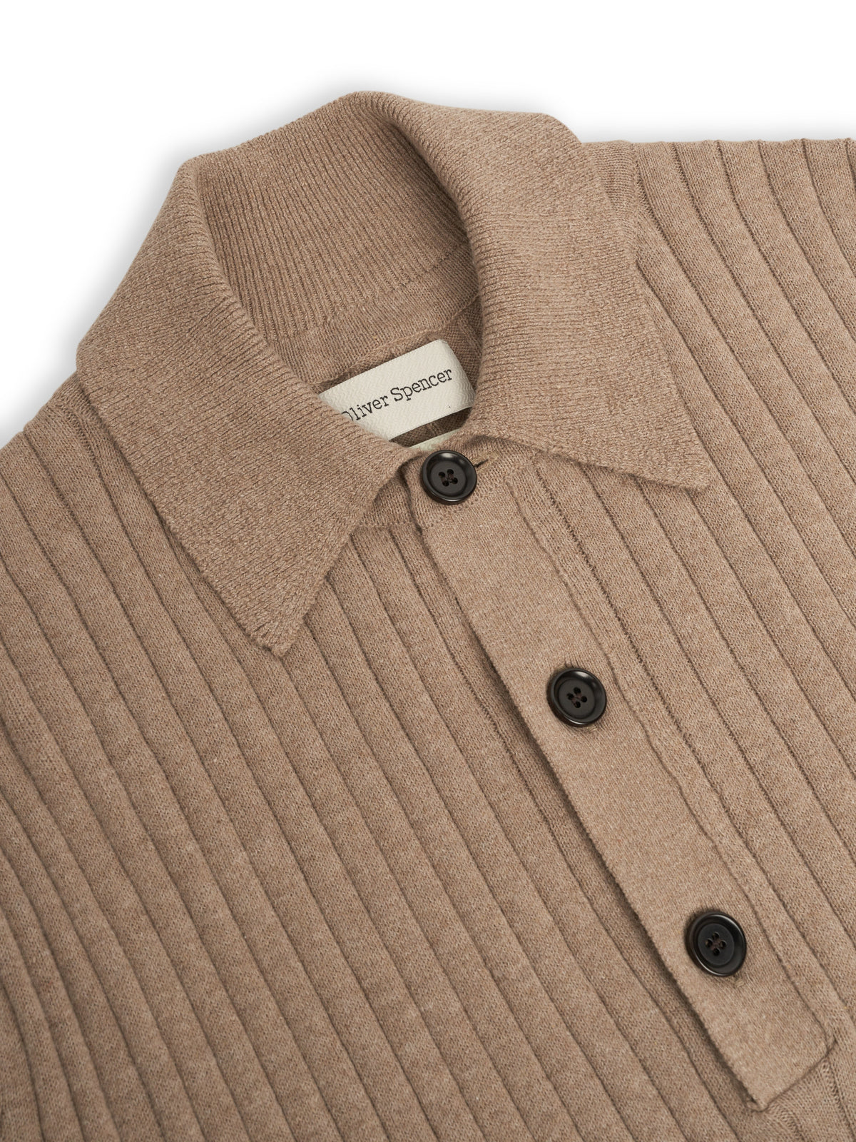 Long-Sleeve Knitted Polo Shirt with Organic Cotton and Soft Ribbed Collar, Sand