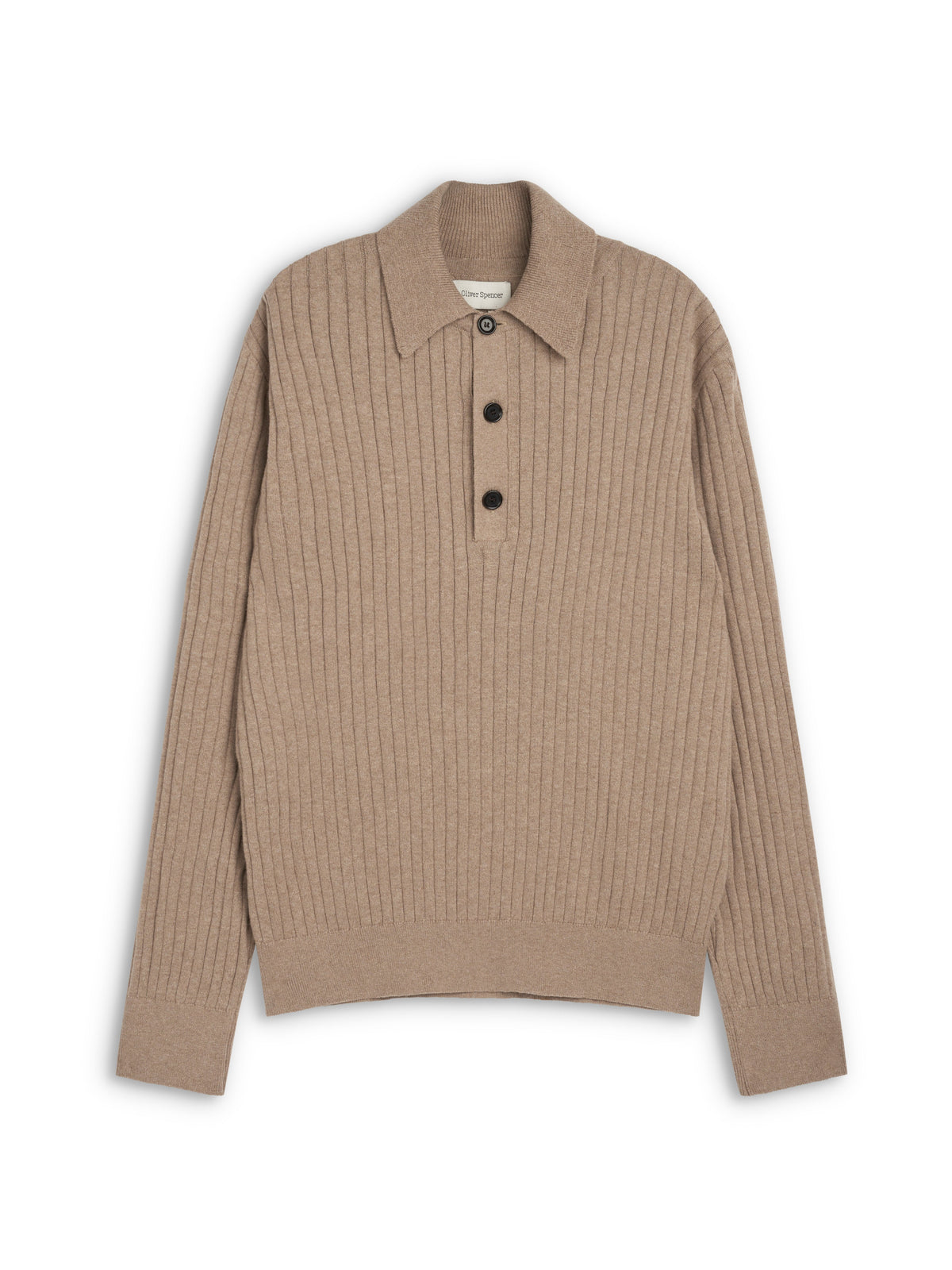 Long-Sleeve Knitted Polo Shirt with Organic Cotton and Soft Ribbed Collar, Sand