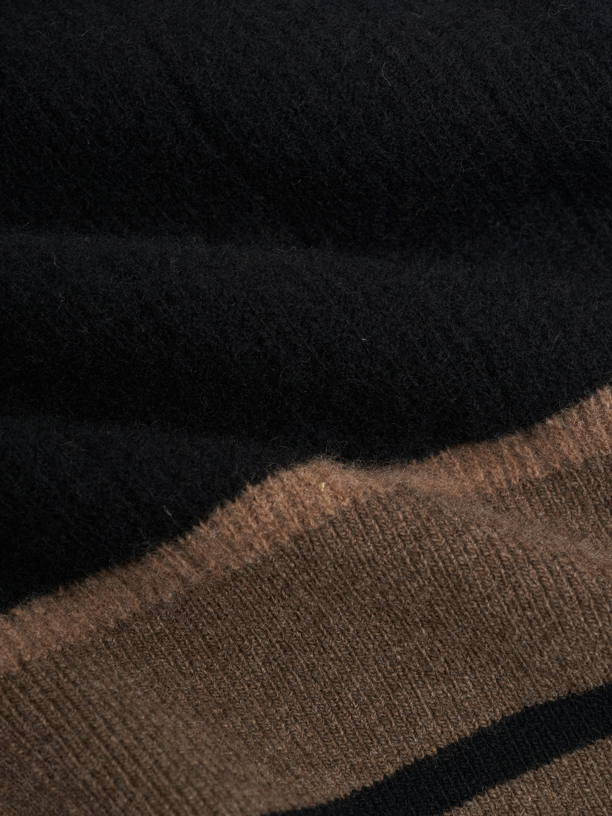 Two-Tone Wool Cardigan with Spread Collar and Tan Accents, Black