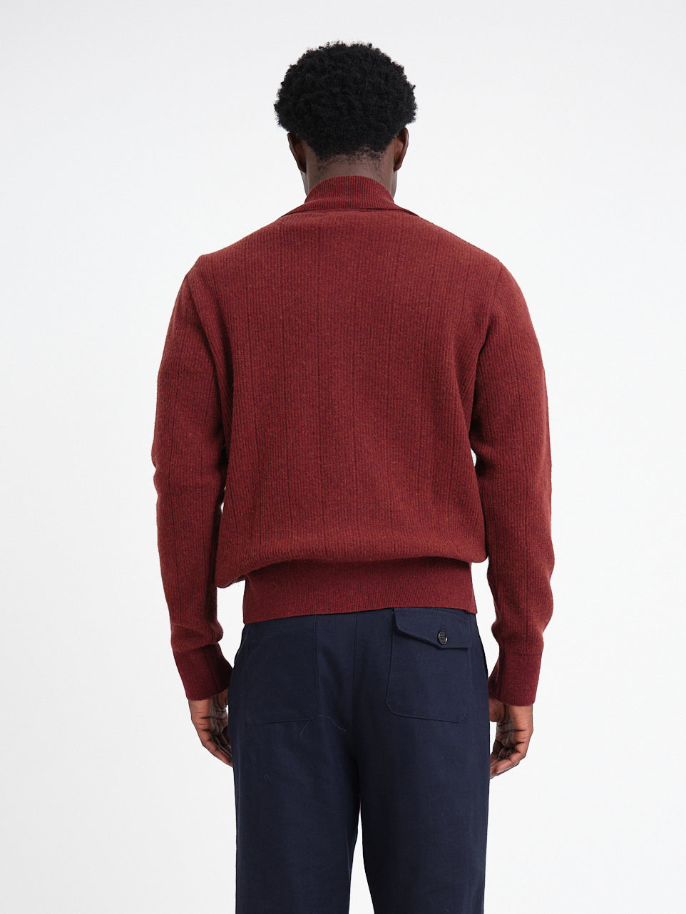 Extrafine Wool Cardigan with Spread Collar and Button Front, Red