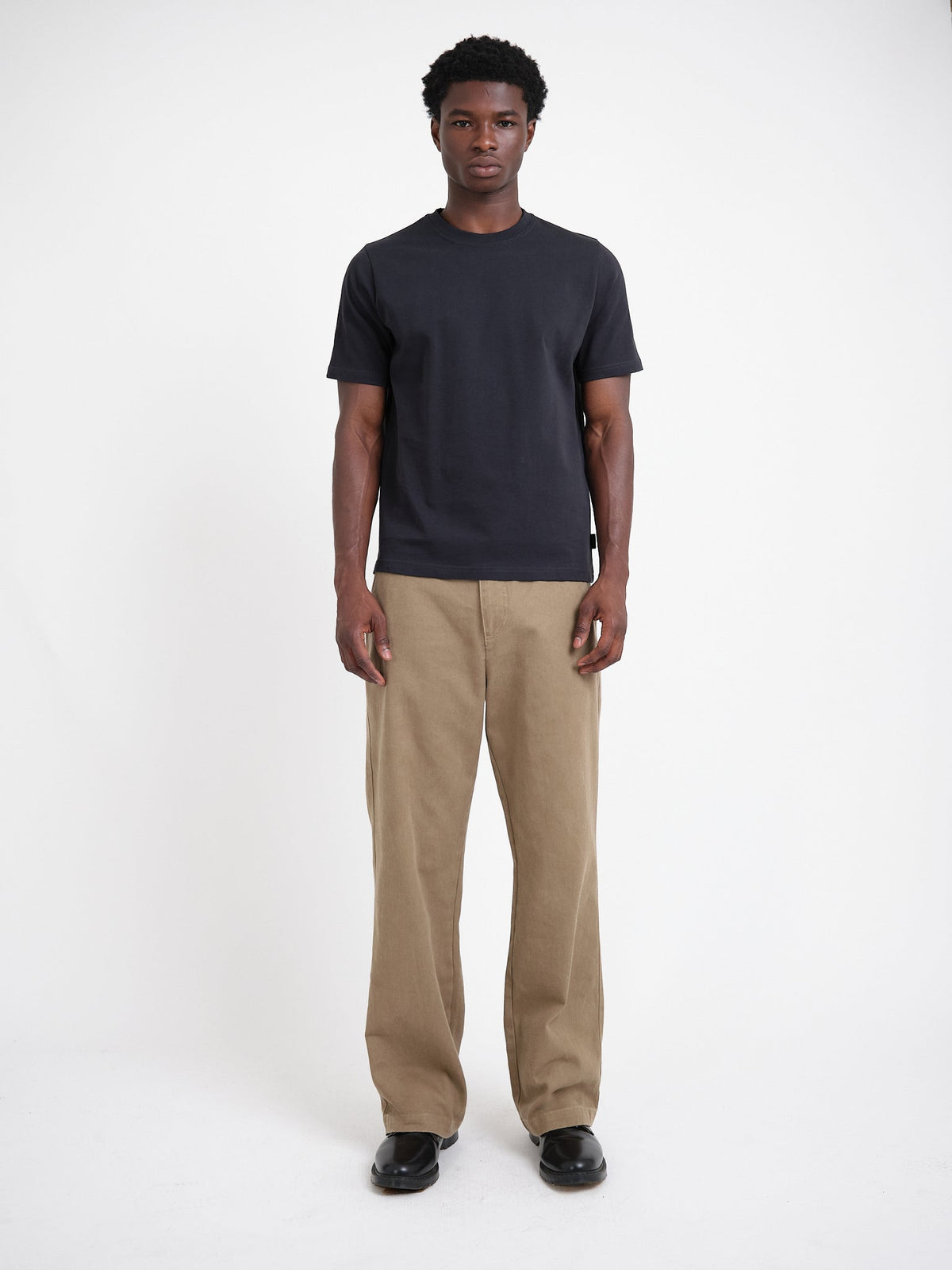Navy Organic Cotton T-Shirt with Curved Hem and Heavier Weight for Autumn