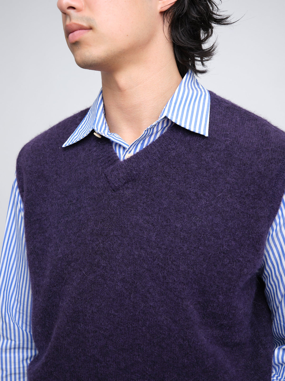 Purple V-Neck Sleeveless Knit Vest with Alpaca Wool Blend