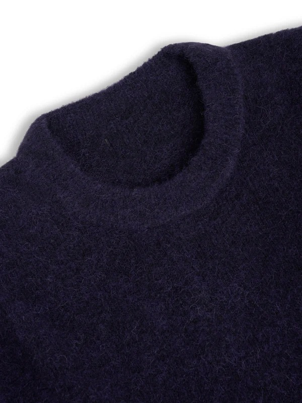 Alpaca Wool Blend Jumper with Double-Knit Ribbed Neckline and Elasticated Cuffs, Purple