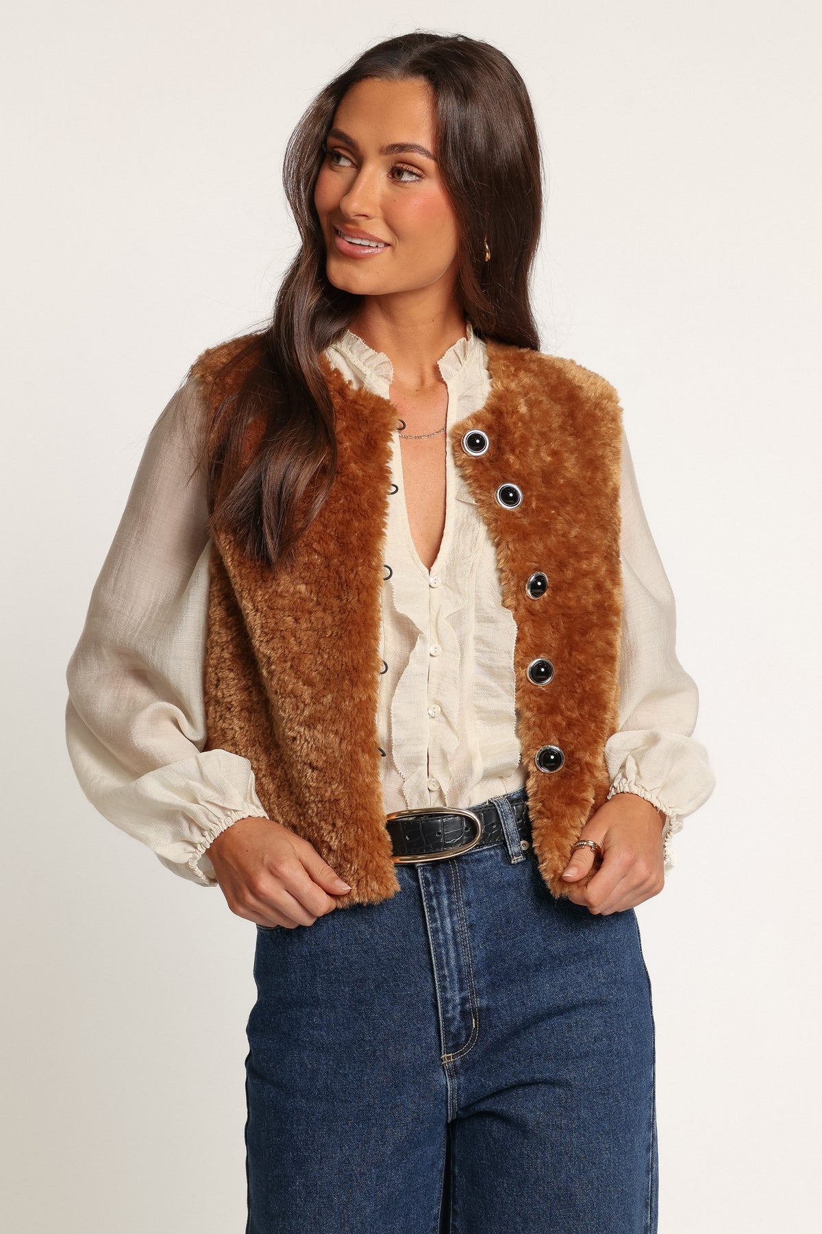 OUTERWEAR Beslie Sherpa Vest - Camel