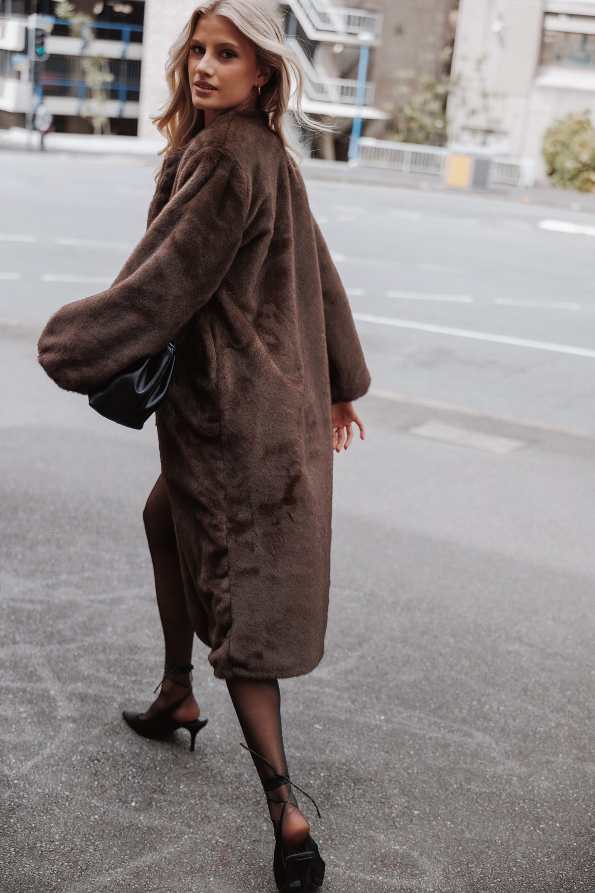 OUTERWEAR Norine Longline Faux Fur Coat - Espresso