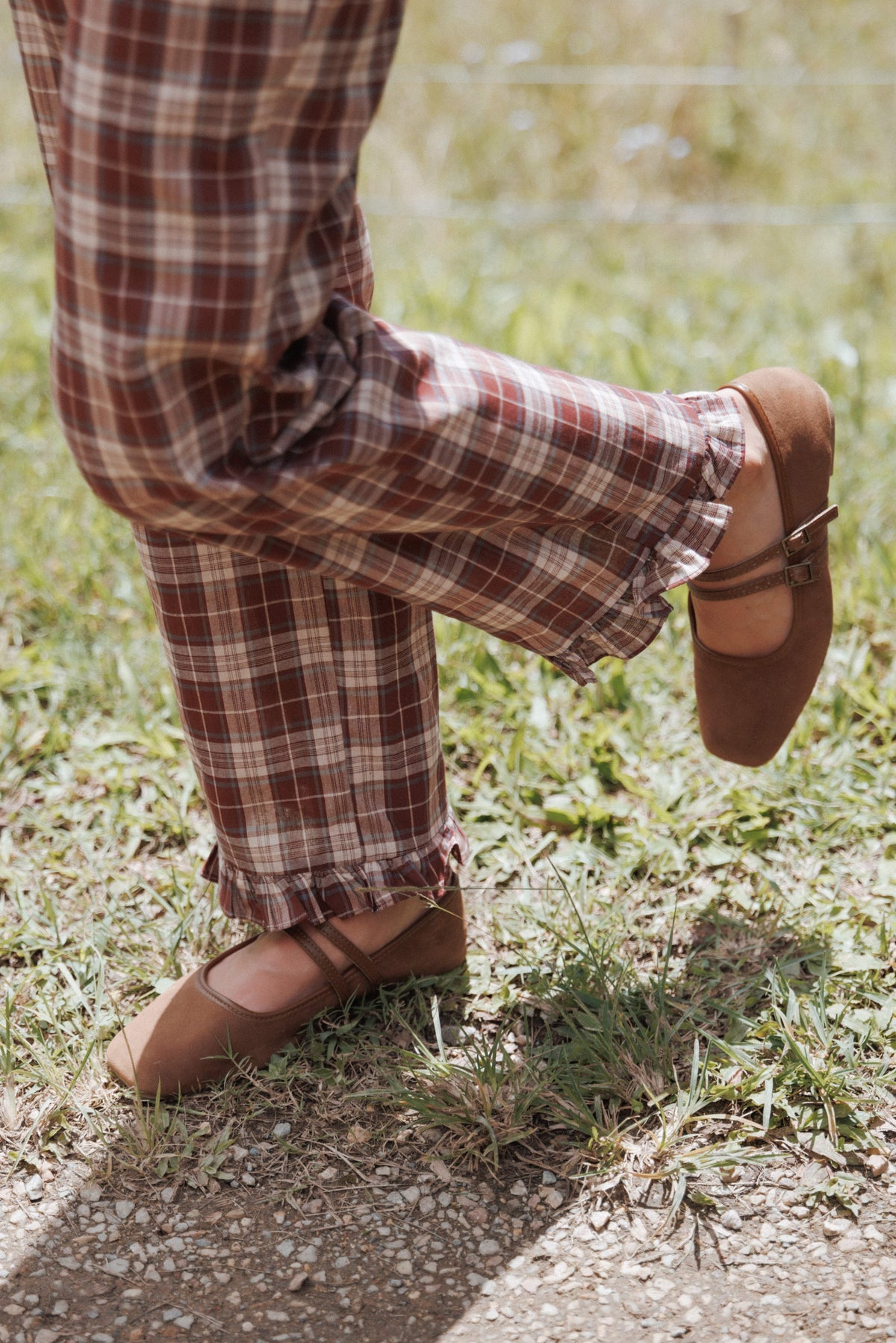Petal and Pup USA BOTTOMS Kaelia Frill Hem Straight Pant - Burgundy Plaid