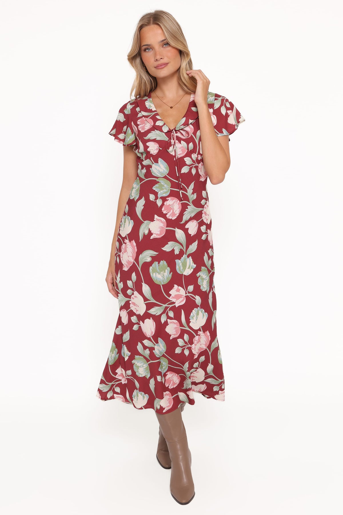 Petal and Pup USA DRESSES Linden Midi Dress - Red Tulip Floral
