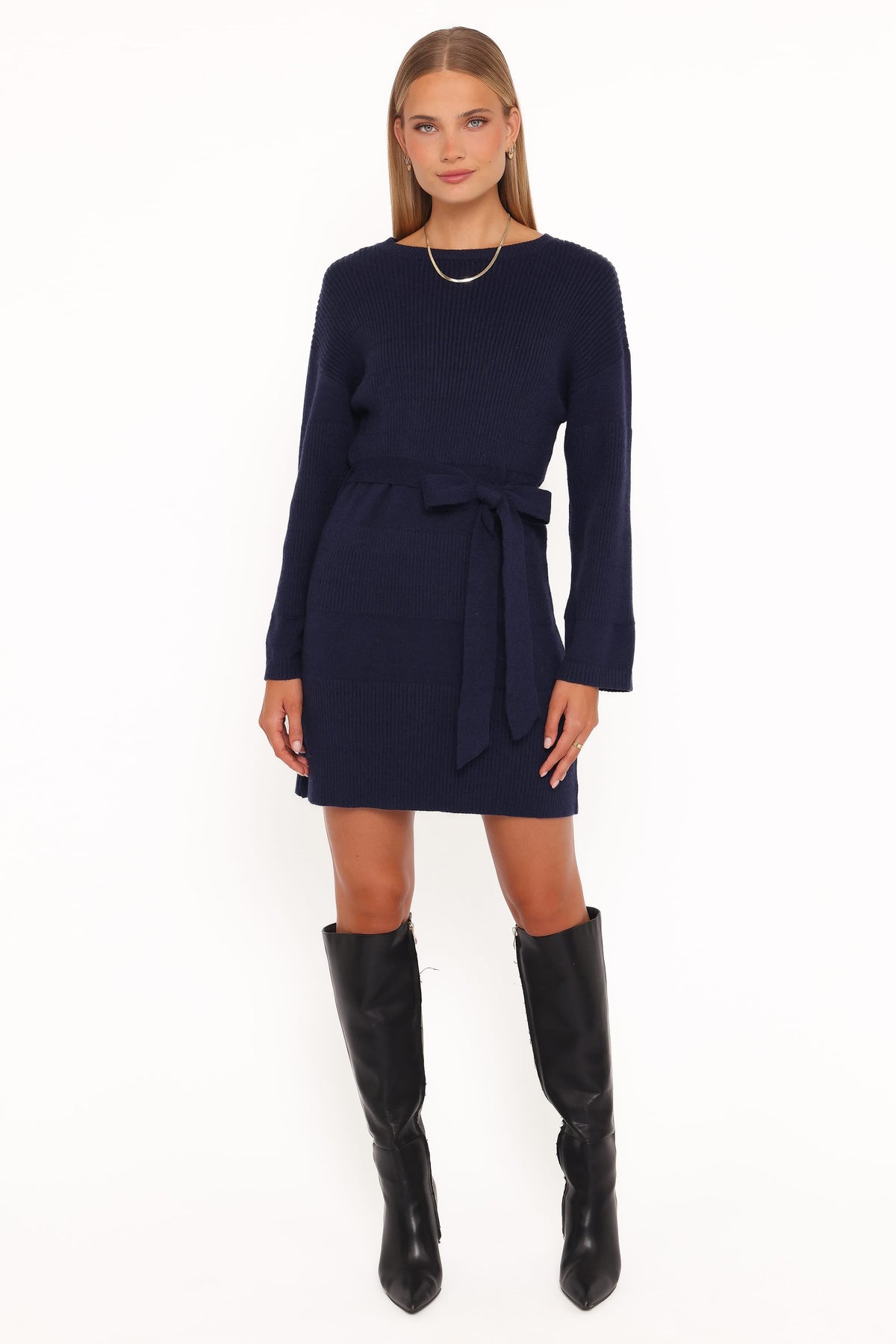 Petal and Pup USA DRESSES Lucca Mini Sweater Dress - Navy