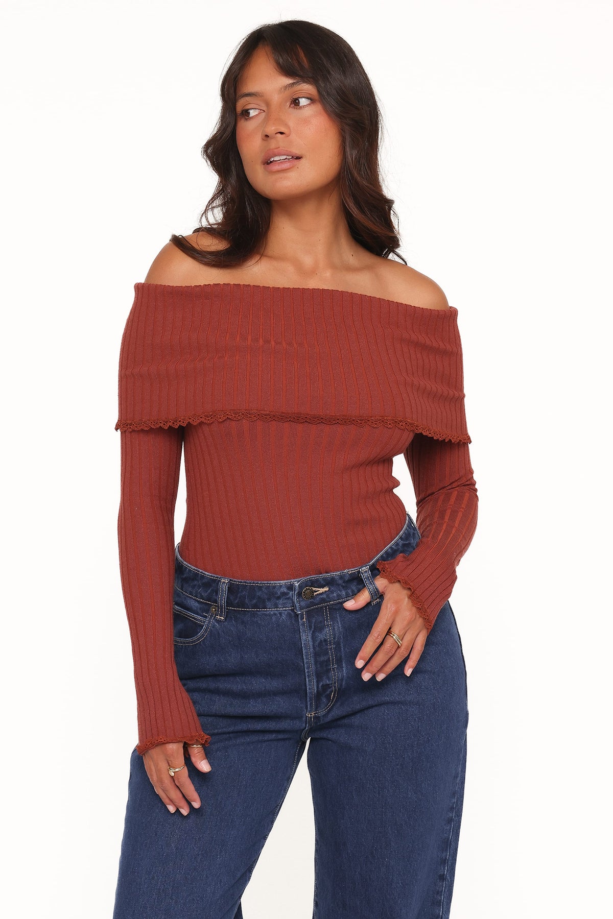 Petal and Pup USA TOPS Sirmione Off Shoulder Pointelle Top - Burgundy