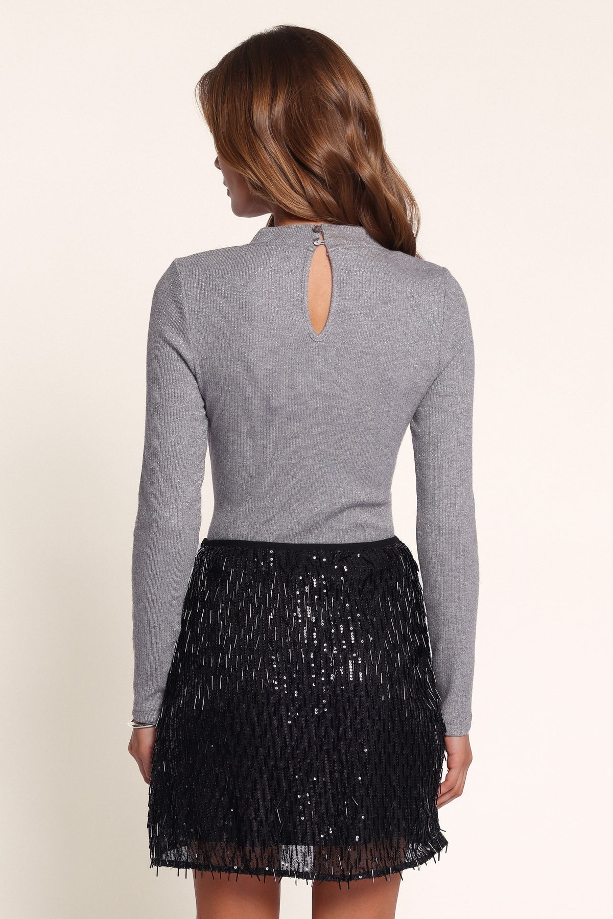 TOPS Bindy Knit Top - Charcoal Lurex