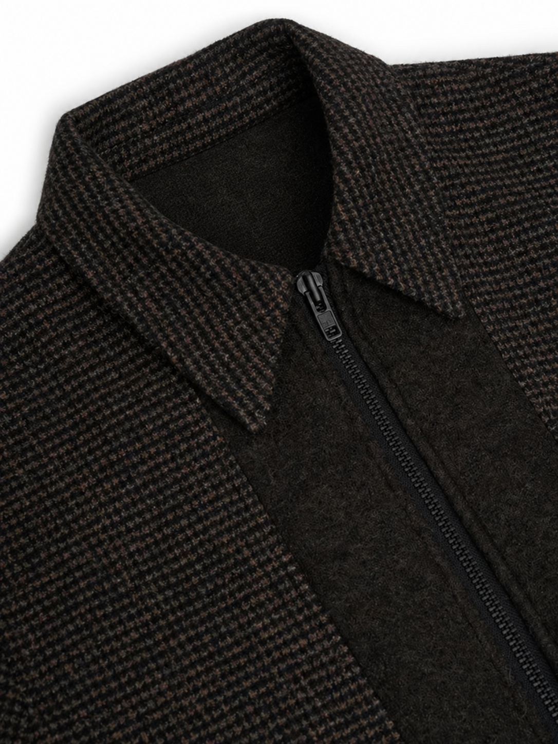 Bomber Jacket with Wool Cotton Blend and Houndstooth Pattern, Double-Zip