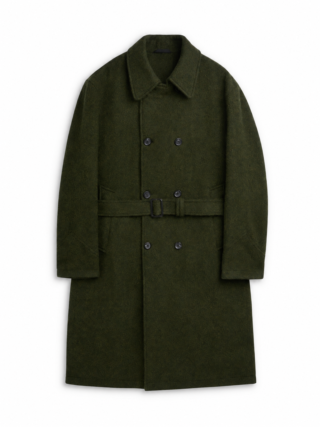Double-Breasted Wool Winter Coat with Adjustable Belt and Horn Buttons
