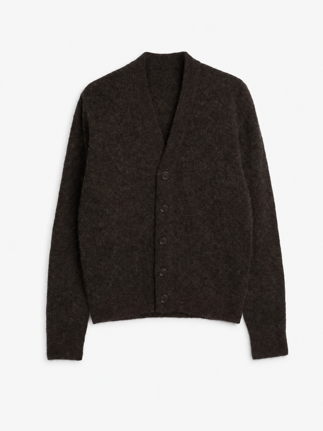 Collarless Cardigan with Alpaca Wool Blend and Mid-Century Styling