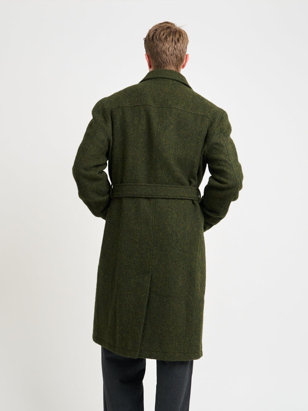 Double-Breasted Wool Winter Coat with Adjustable Belt and Horn Buttons