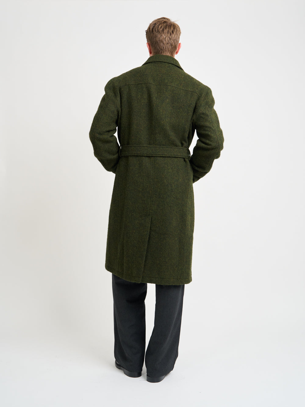 Double-Breasted Wool Winter Coat with Adjustable Belt and Horn Buttons