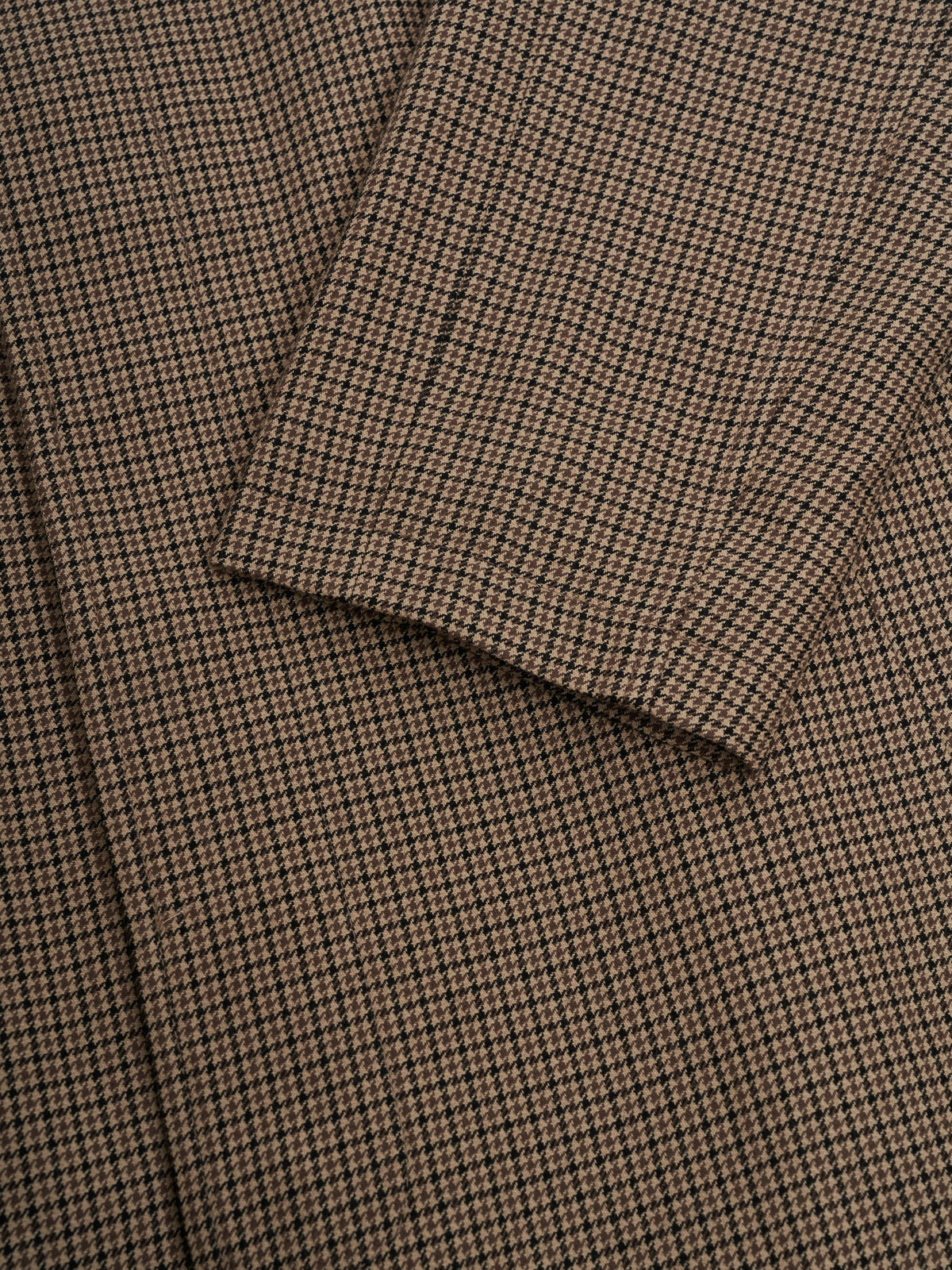 Beige Houndstooth Overcoat with Cotton Wool Blend and Spread Collar