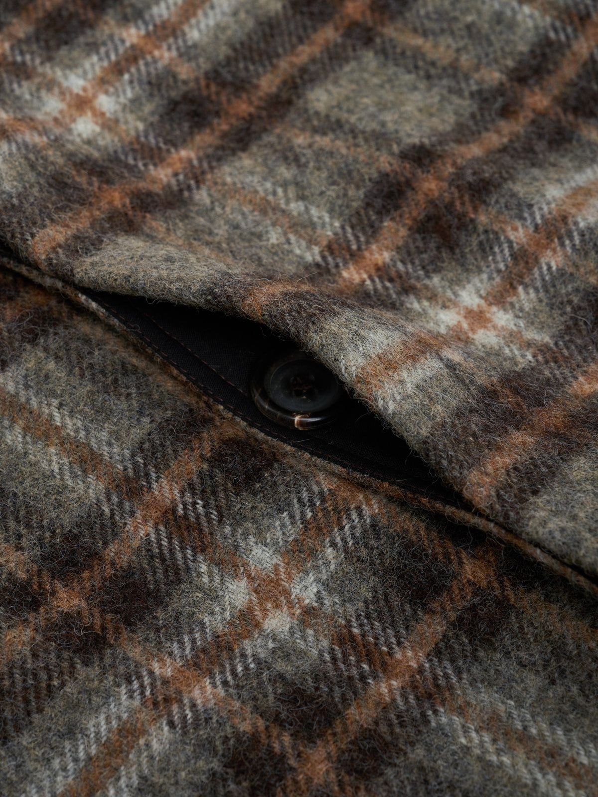 Wool Overcoat with Oatmeal Plaid Pattern and Spread Collar