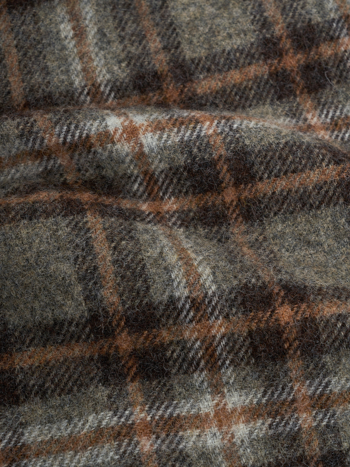 Wool Overcoat with Oatmeal Plaid Pattern and Spread Collar