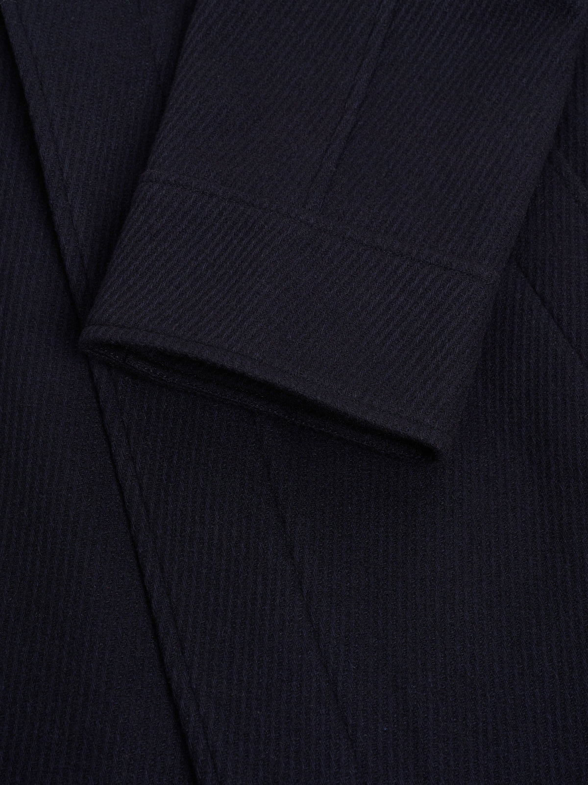Navy Wool Twill Overcoat with Raglan Sleeves and Storm Collar, Full-Length Cut