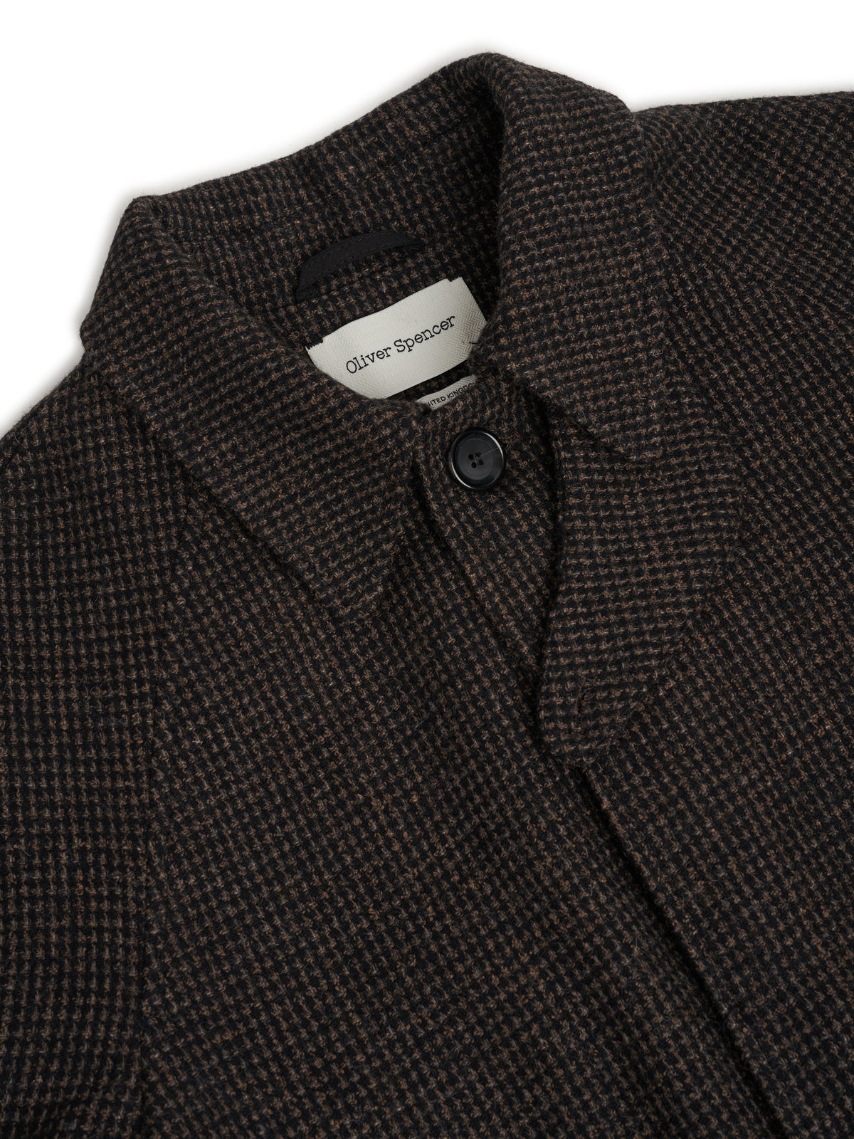 Wool-Cotton Blend Overcoat with Raglan Sleeve and Houndstooth Pattern