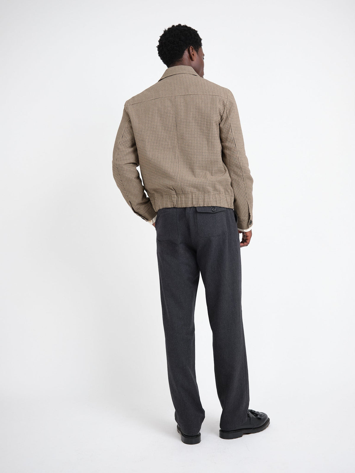 Bomber Jacket with Cotton Wool Blend and Houndstooth Weave, Double-Zip Closure