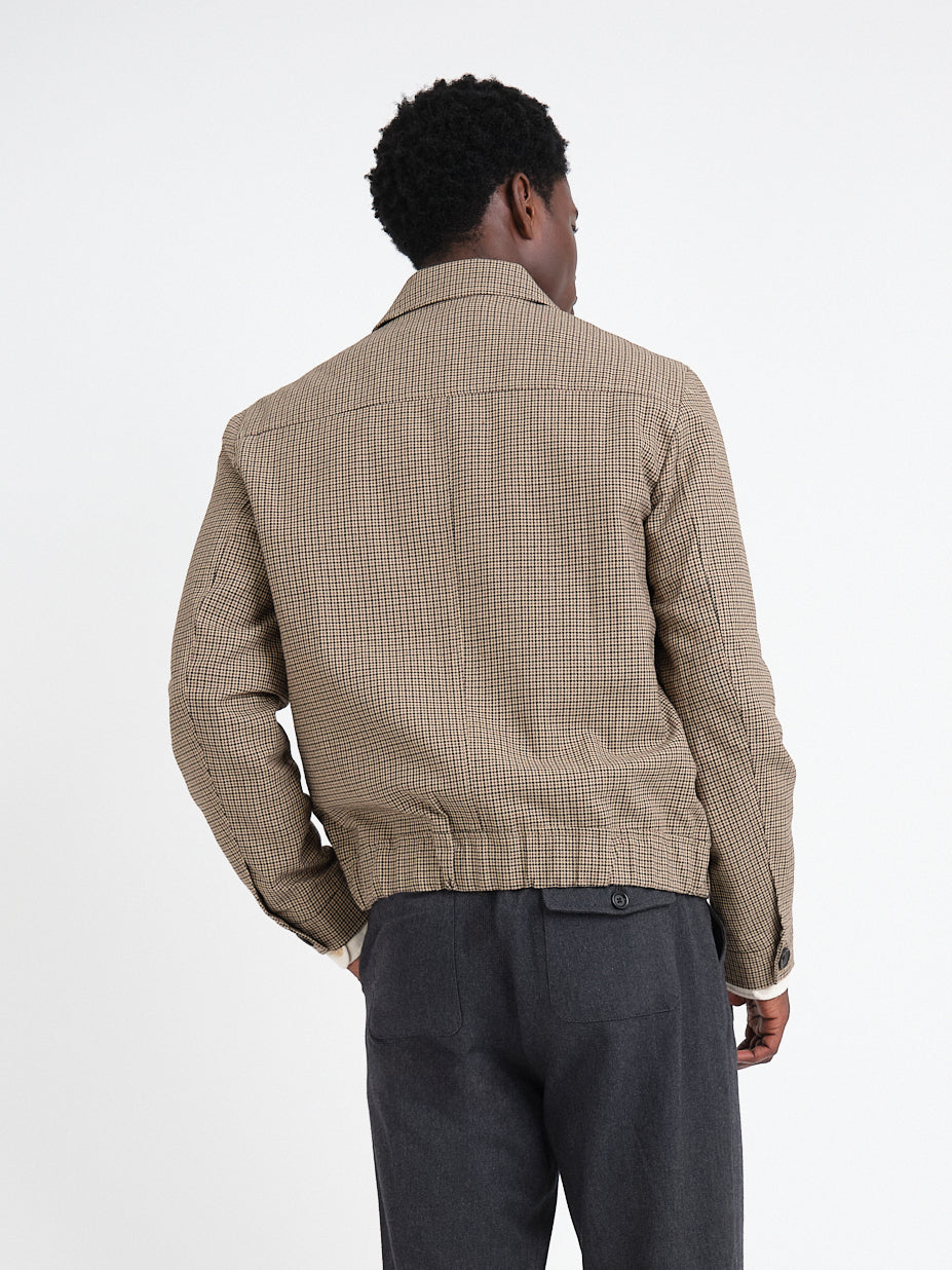 Bomber Jacket with Cotton Wool Blend and Houndstooth Weave, Double-Zip Closure