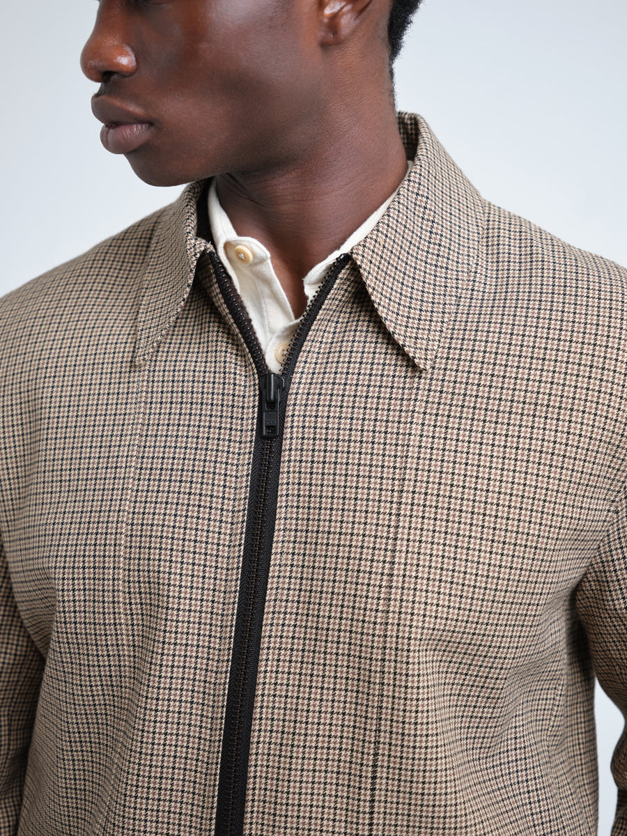 Bomber Jacket with Cotton Wool Blend and Houndstooth Weave, Double-Zip Closure