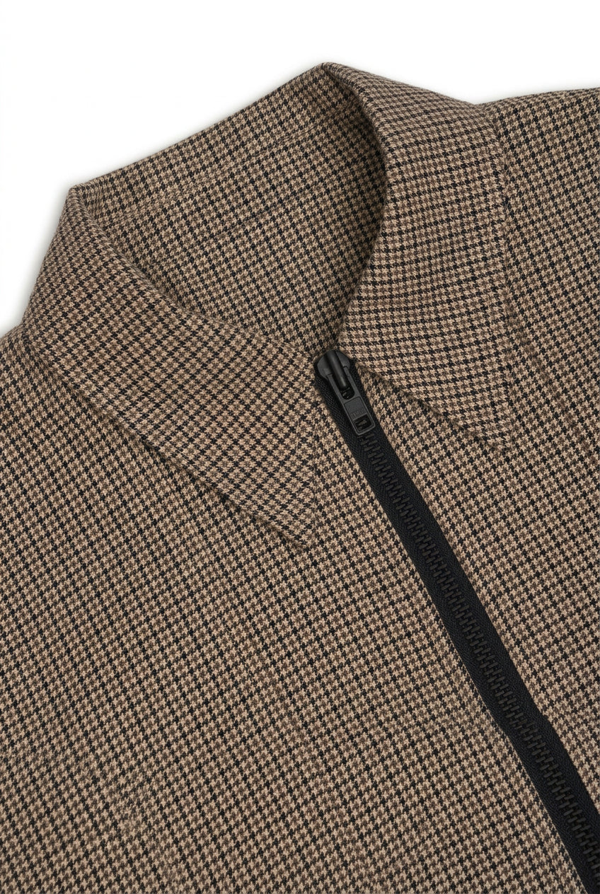 Bomber Jacket with Cotton Wool Blend and Houndstooth Weave, Double-Zip Closure