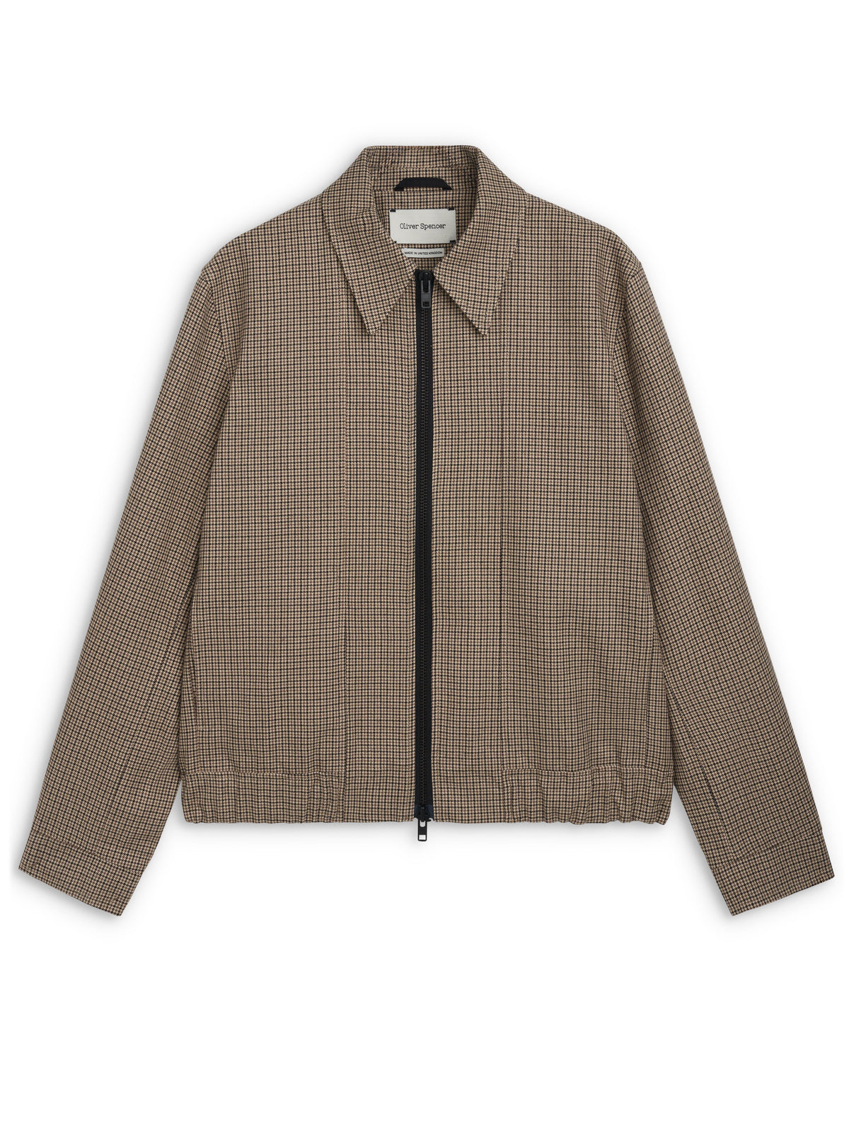 Bomber Jacket with Cotton Wool Blend and Houndstooth Weave, Double-Zip Closure
