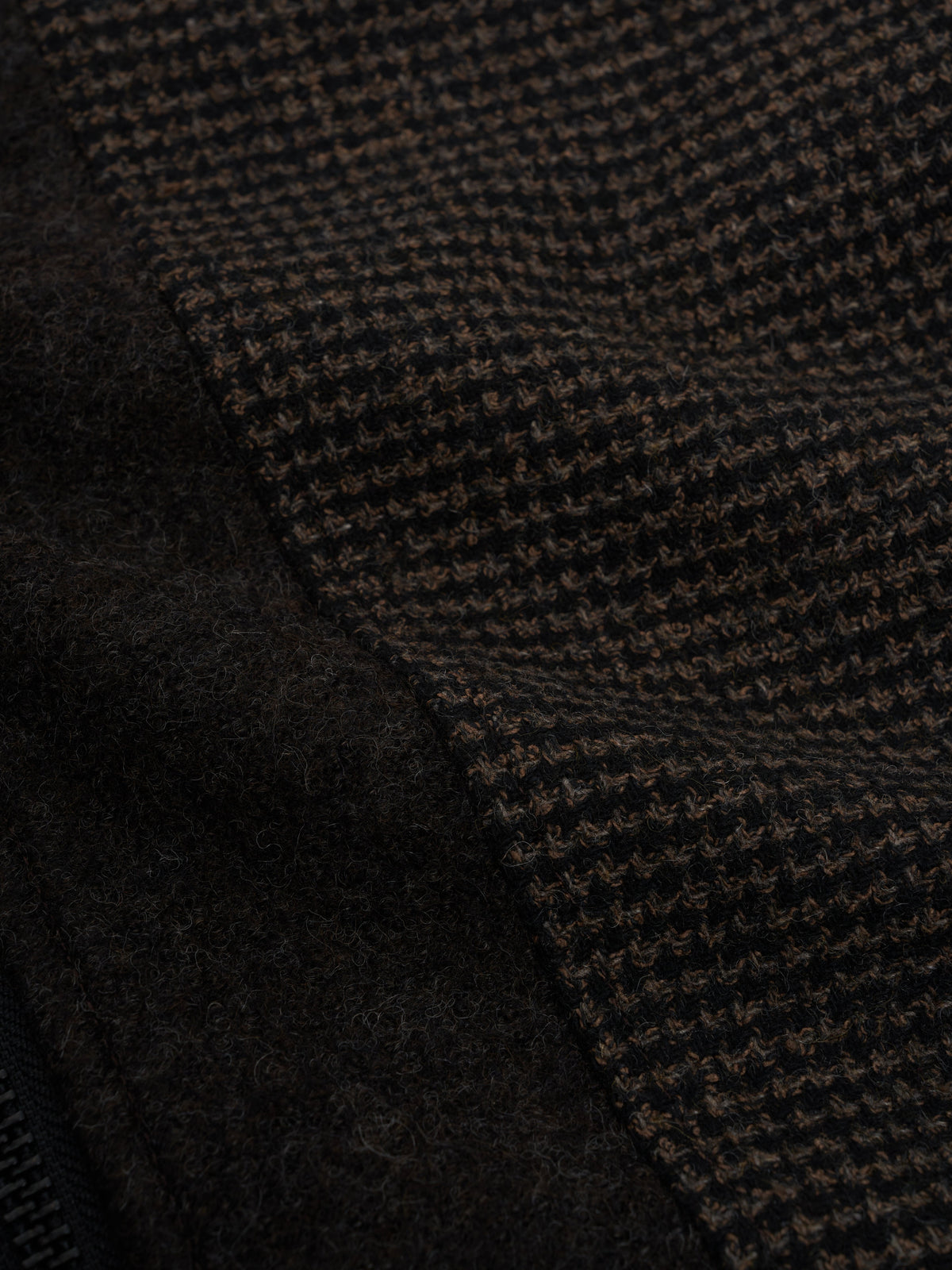 Bomber Jacket with Wool Cotton Blend and Houndstooth Pattern, Double-Zip
